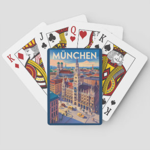 Jeu De Cartes Munich Allemagne Illustration Voyage Art Vintage