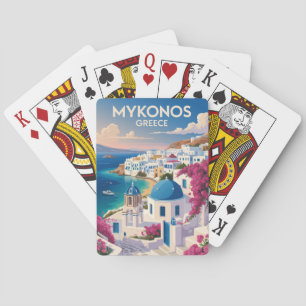 Jeu De Cartes Mykonos Grèce Côte Voyage Art Vintage