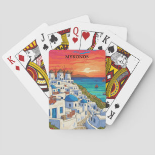 Jeu De Cartes Mykonos Grèce Moulins à vent Vintage Voyage