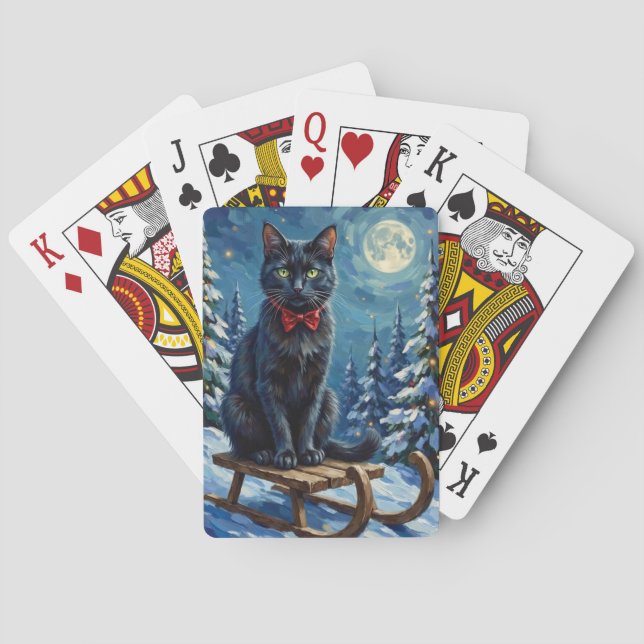 Jeu De Cartes Mystical Black Cat Enchanted Winter Sled Christmas (dos)