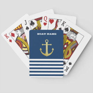 Jeu De Cartes Nautique, Ancre Dorée Rayé Bleu Marine