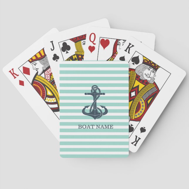 Jeu De Cartes Nautique,Ancre,Rayes Vert Menthe (dos)