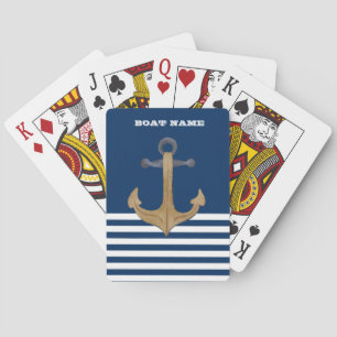 Jeu De Cartes Nautique, Ancre Vintage Rayures Bleu Marine