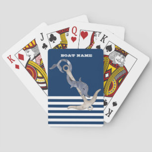Jeu De Cartes Nautique, Dauphin d'ancre bleu marine rayé