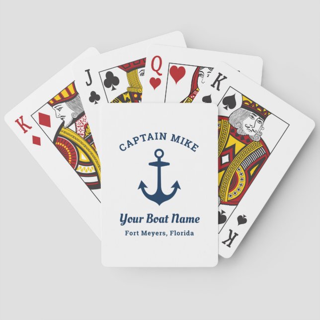 Jeu De Cartes Nautique Marine Blue Custom Capitaine Nom du batea (dos)
