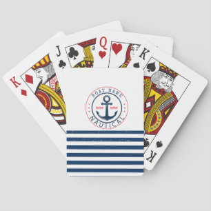 Jeu De Cartes Nautique, nom du bateau, ancres à rayures bleu mar