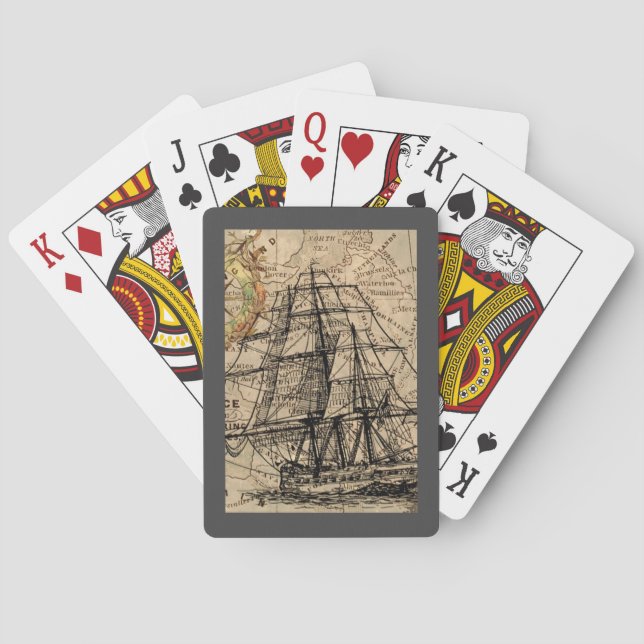 Jeu De Cartes Navire Ancien et Carte (dos)