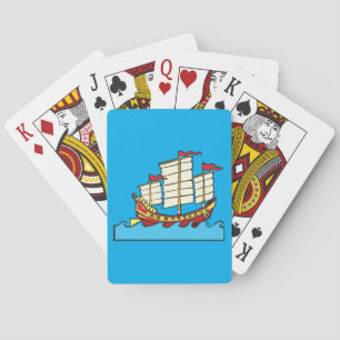 Jeu De Cartes Navire junk chinois rouge traditionnel sur des vag