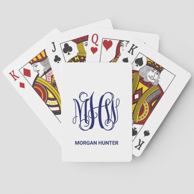 Jeu De Cartes Navy 3 Monogramme de vignes initiales Script DIY B (dos)