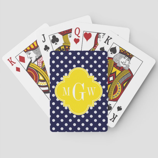 Jeu De Cartes Navy Blanc Points Jaunes Quatrefeuilles 3 Monogram (dos)