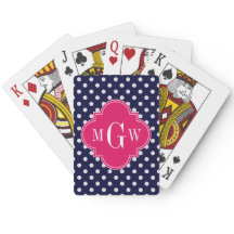 Navy Blanc pois framboise quatrefeuilles 3 Monogra