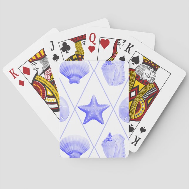 Jeu De Cartes Navy Blue Coastal Seashells Starfish (dos)