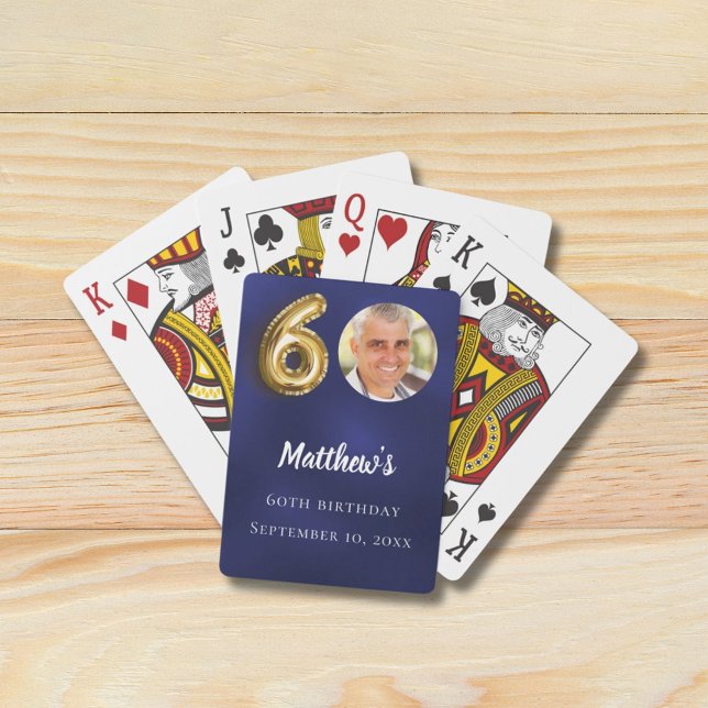 Jeu De Cartes Navy blue gold 60th photo birthday party (Créateur téléchargé)