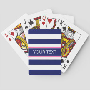 Jeu De Cartes Navy Blue Wht Horiz Stripe Hot Pink Nom Monogramme