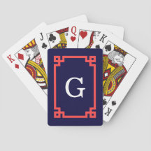 Navy, cadre grec à clé corail Monogramme initial #