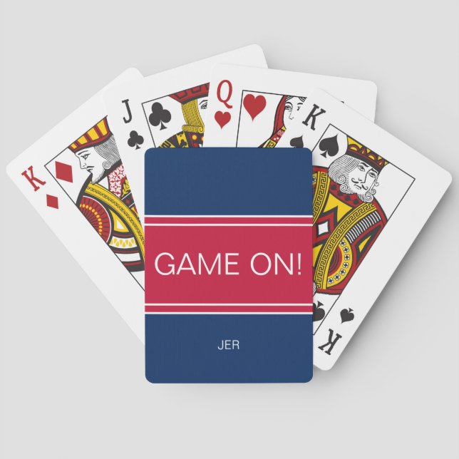 Jeu De Cartes Navy & Rouge GAME ON Citation Monogramme Initiales (dos)