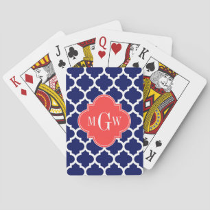 Jeu De Cartes Navy Wht Marocain #5 Corail Rouge 3 Initiale Monog