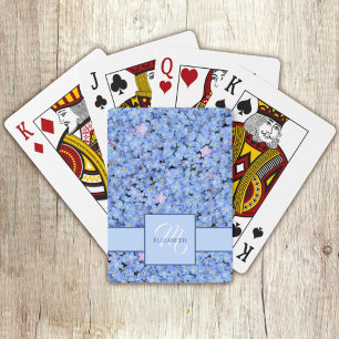 Jeu De Cartes Ne m'oubliez pas Blue Floral Nom + Monogramme Modè