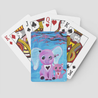 Jeu De Cartes Ne m'oubliez pas Éléphant mignon Chat Art de fleur