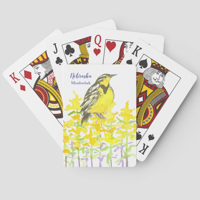 Jeu De Cartes Nebraska State Gift Meadowlark Bird Aquarelle (dos)