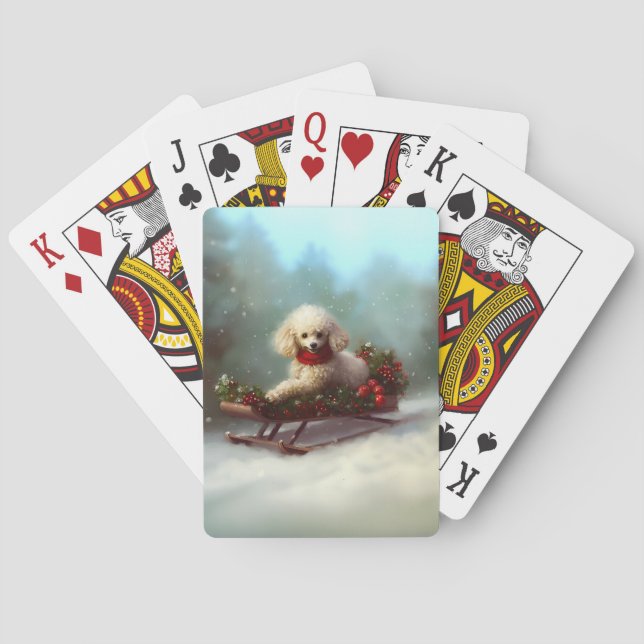 Jeu De Cartes Neige de Noël caniche hiver (dos)