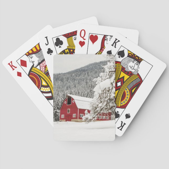 Jeu De Cartes Neige fraîche sur grange rouge (dos)