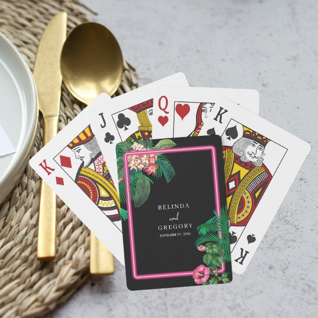 Jeu De Cartes Neon Pink Tropical Retro Botanical Mariage (Neon Pink Tropical Retro Botanicals Wedding Playing Cards)