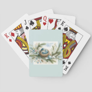 Jeu De Cartes Nid de merlebleu avec ornements dans les pins d'hi