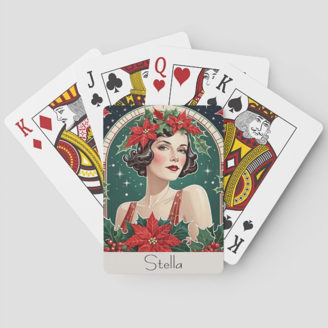 Jeu De Cartes Noel Art Déco Inspiré Portrait Lady Retro (dos)