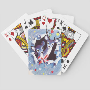 Jeu De Cartes Noël bleu vintage doux superbe de renne