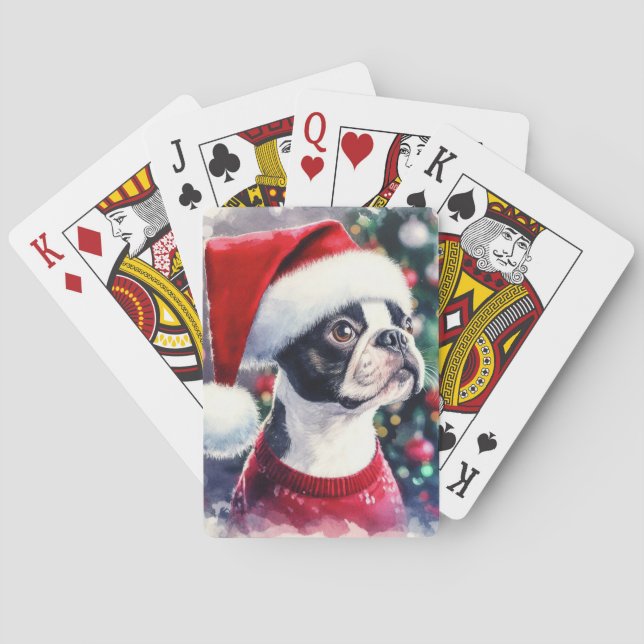 Jeu De Cartes Noël de l'Aquarelle Cute Boston Terrier (dos)
