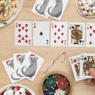 Jeu De Cartes Noël Drôle Chat Gris Grincheux Humour des Fêtes