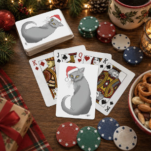 Jeu De Cartes Noël Drôle Chat Gris Grincheux Humour des Fêtes