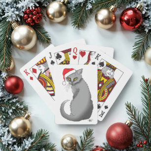 Jeu De Cartes Noël Drôle Chat Gris Grincheux Humour des Fêtes