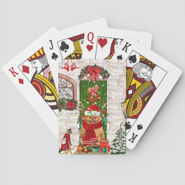 Jeu De Cartes Noël du chien de Poméranie (dos)
