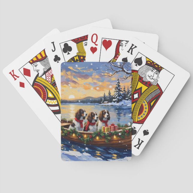 Jeu De Cartes Noël en bateau avec Springer Spaniel (dos)