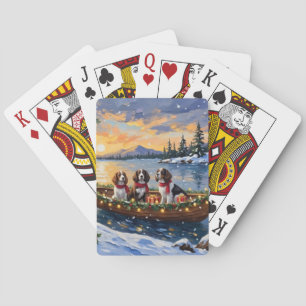 Jeu De Cartes Noël en bateau avec un Brittany Spaniel