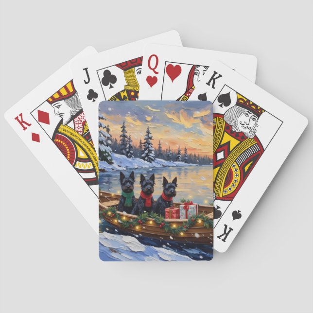 Jeu De Cartes Noël en bateau avec un Scottish Terrier (dos)