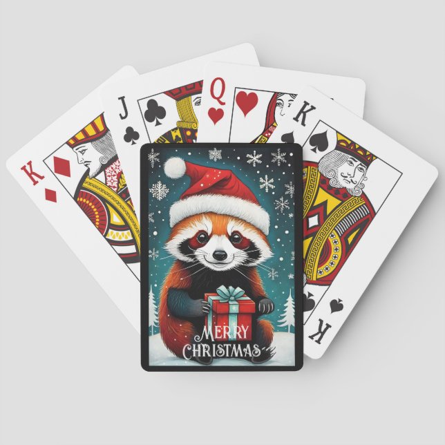 Jeu De Cartes Noël hivernal doux Père Noël Red Panda Snowy (dos)
