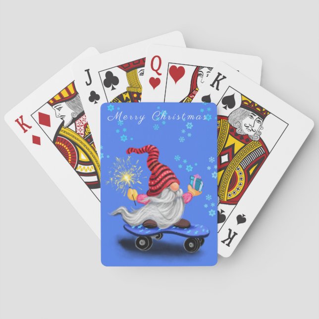Jeu De Cartes Noël Jouer aux cartes Patinage Gnome avec cadeau (dos)