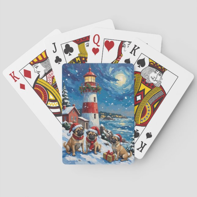 Jeu De Cartes Noël Pug Phare Vacances (dos)