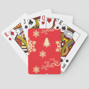 Jeu De Cartes Noël rouge avec des flocons de neige à la crème