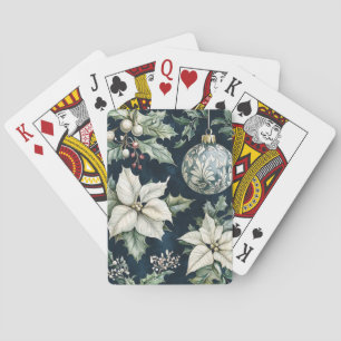 Jeu De Cartes Noël sapin de Noël bleu marine blanc Poinsettia