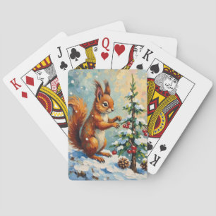 Jeu De Cartes Noël sous l'arbre de pin écureuil rouge vintage