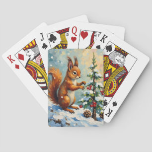 Jeu De Cartes Noël sous un pin parasol écureuil rouge vintage