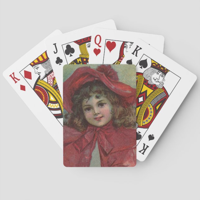 Jeu De Cartes Noël Victorien Enfant Rouge Casquette Portrait Fil (dos)