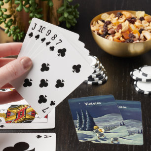 Jeu De Cartes Noël vintage, ange de neige marchant avec une étoi
