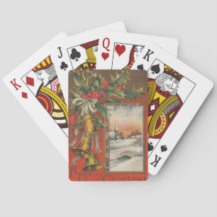 Jeu De Cartes Noël vintage avec cloches, houx, village