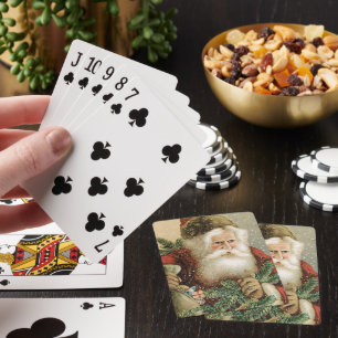 Jeu De Cartes Noël vintage, Père Noël victorien avec pin