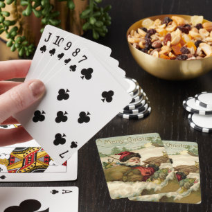 Jeu De Cartes Noël vintage, Père Noël victorien dans un traîneau
